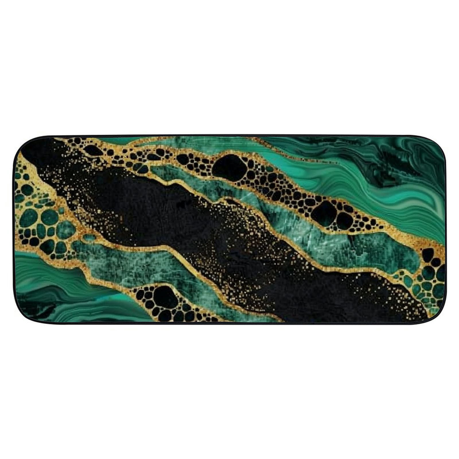 Qinduosi Black Green Marble Door Mat,Welcome Doormat Decorative Home Floor Mat, Non Slip Rubber Back and Water Absorption for Outdoor Indoor Entrance Decor 19.68*47.24 in