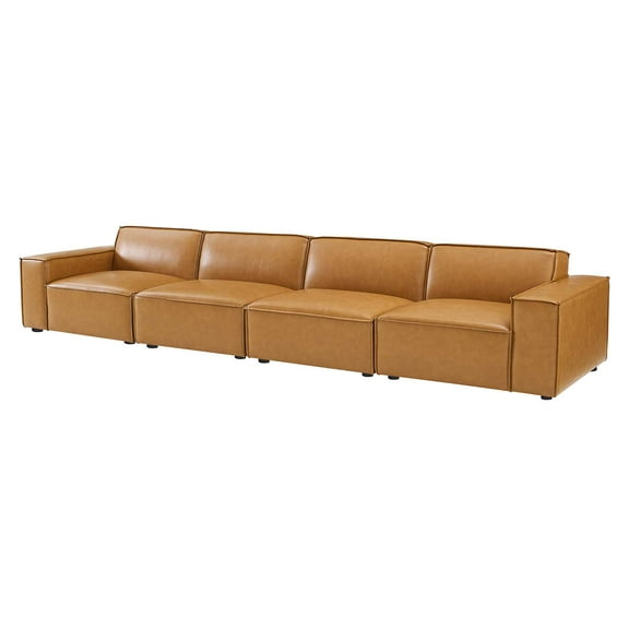 Sofa, Faux Vegan Leather, Tan, Modern Contemporary Urban Design, Living Lounge Room Hotel Lobby Hospitality