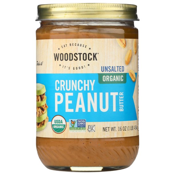 Woodstock Crunchy Organic Unsalted Peanut Butter, 16 Oz.