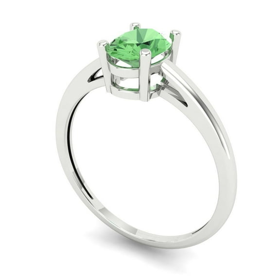 1 ct Oval Cut Simulated Green Diamond Solitaire Engagement Ring for Women in 18K White Gold