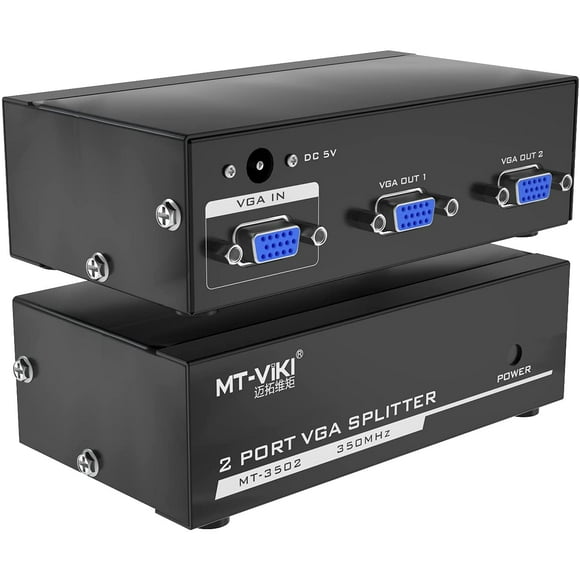 MT-VIKI 1080P 350MHz Répartiteur VGA, Plusieurs Moniteurs Partagent un Ordinateur (1 en 2 Out)