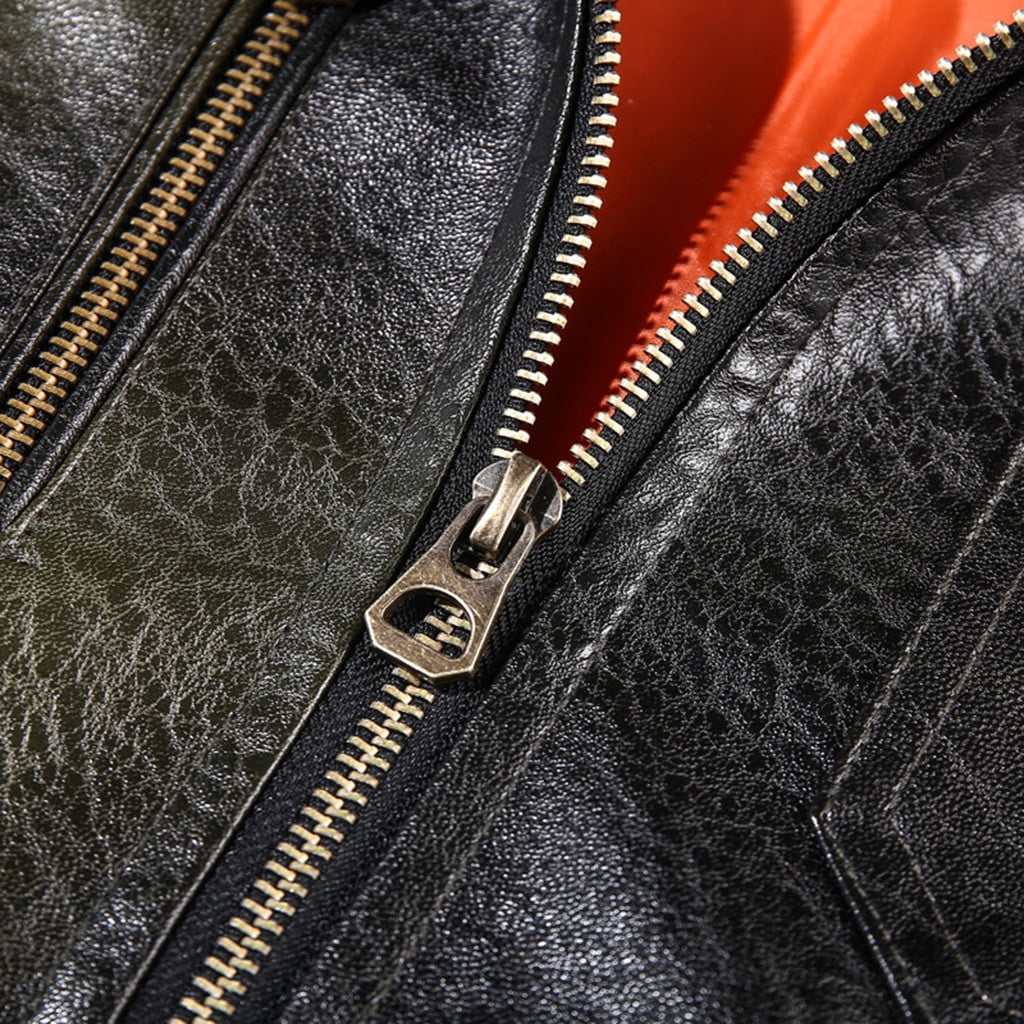 Homenesgenics Men's Leather Jacket Coats Men's Fashion Jacket Pure Color Zipper Stand Collar Imitation Leather Coat Tops