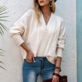 thumbnail image 3 of Vedolay Womens Tops Womens 2023 Casual Pullover Sweaters V Neck Long Sleeve Knit Tops,White M, 3 of 5