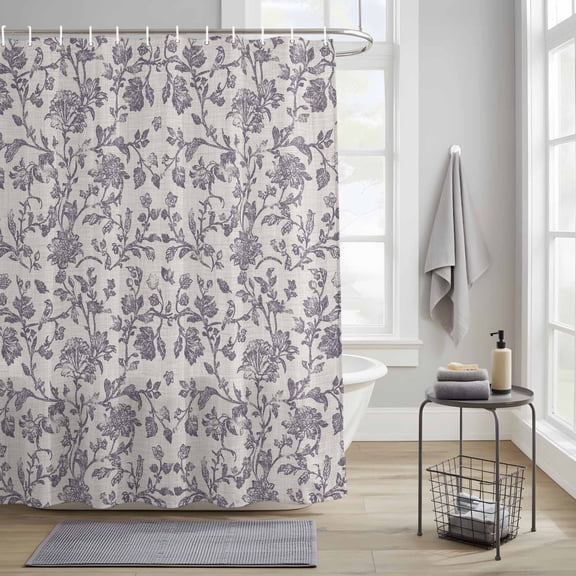 Bathroom Shower Curtain Light Purple Flower on Vintage Linen Waterproof Shower Curtains with Hooks, Watercolor Rustic Botanical Bath Curtains Bathtub Curtain Home Decor 36x72in
