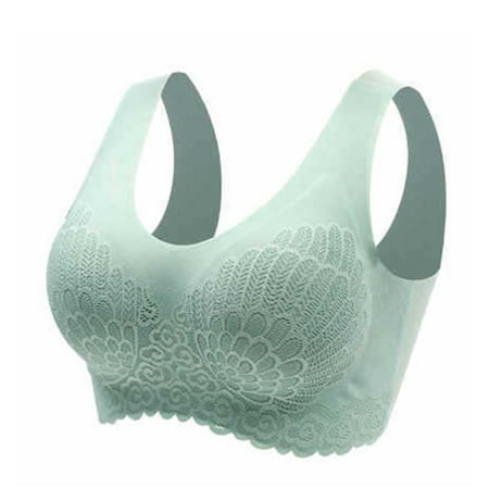 

Detachable Latex Seamless Underwear without Steel Wire Breathable Lace Bra Soft Wireless Contour Bra for Support Sleepin L Green
