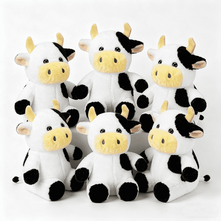 6pcs white cow plush toy set, black ear cute cow, start the journey of healing department.