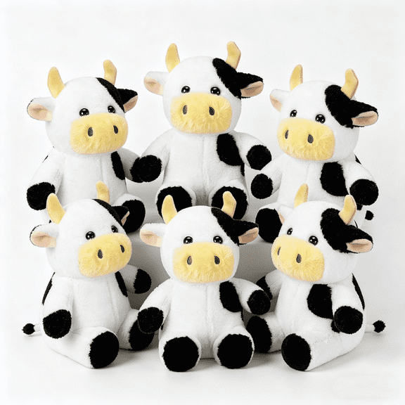 6pcs white cow plush toy set, black ear cute cow, start the journey of healing department.