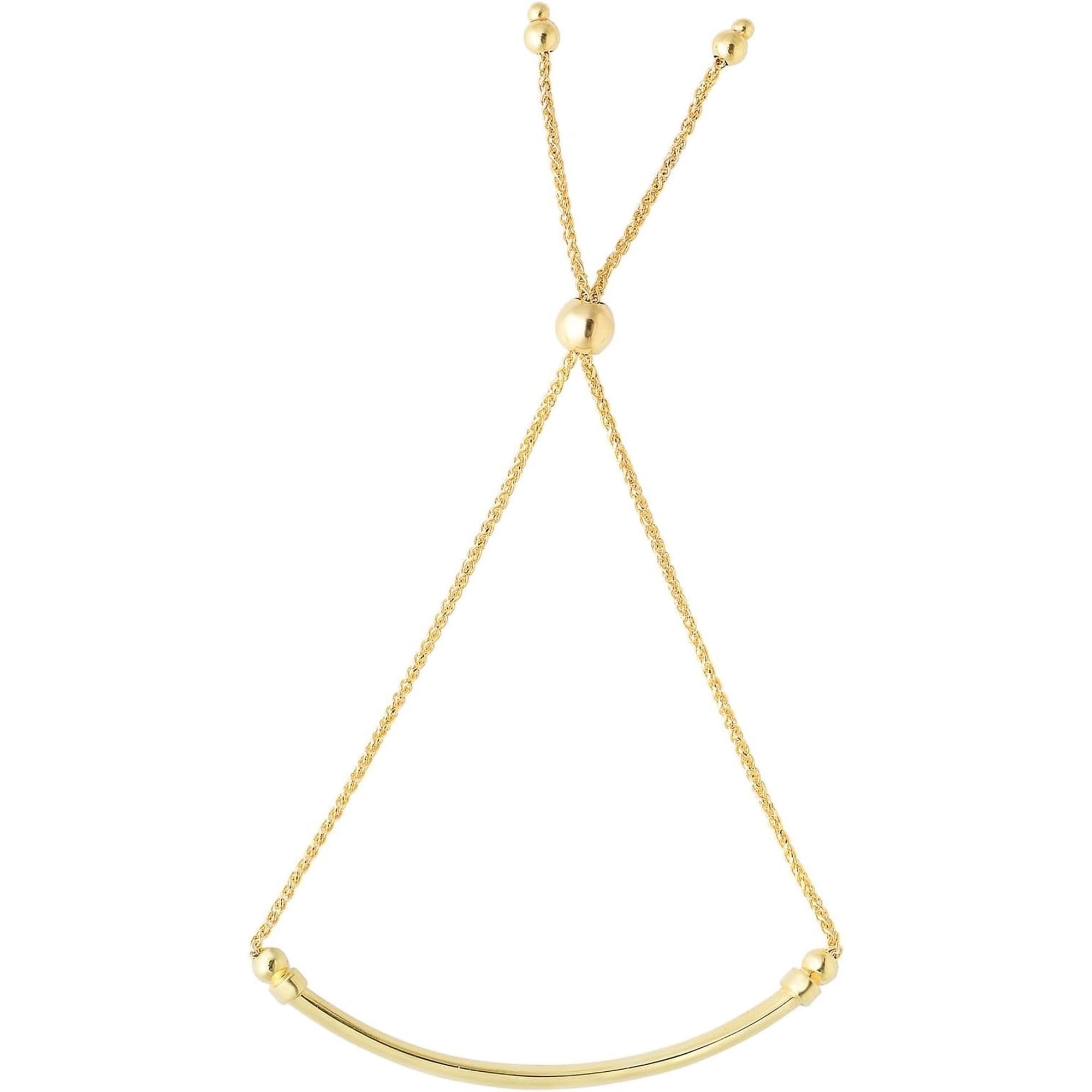 Floreo 14k Yellow Gold Oval Bar Adjustable Wheat Link Friendship Bolo Bracelet Extendable 9.25 Inch