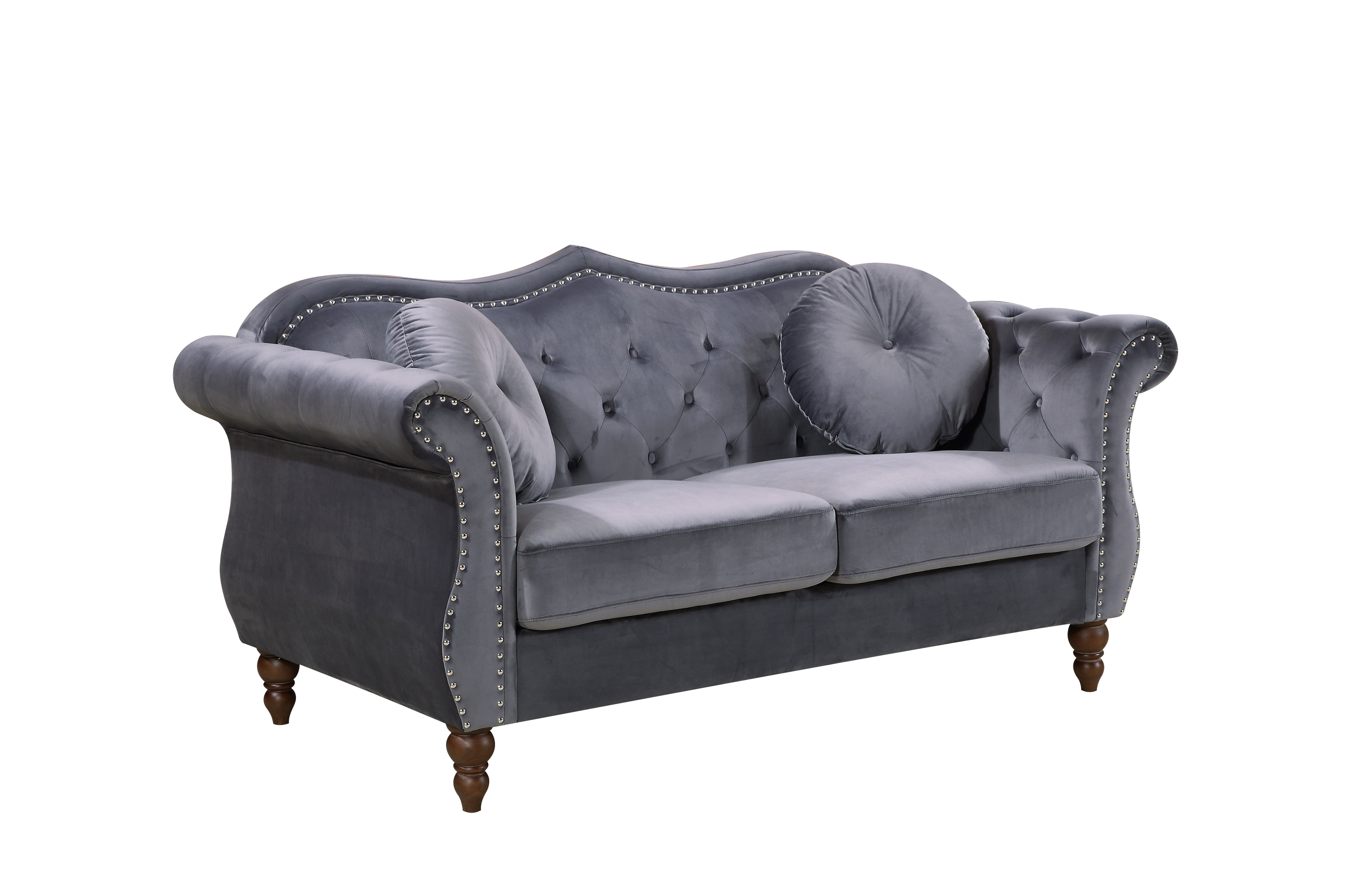 Uspridefurniture Tommy Chesterfield Velvet Loveseat,Gray