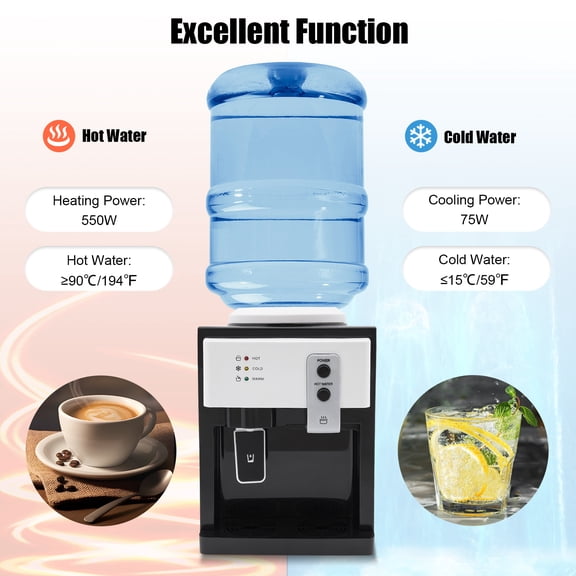 500W Top Loading Hot Cold Water Dispenser Countertop Drinking Cooler Dispenser for Homes, Offices, Student Dormitories