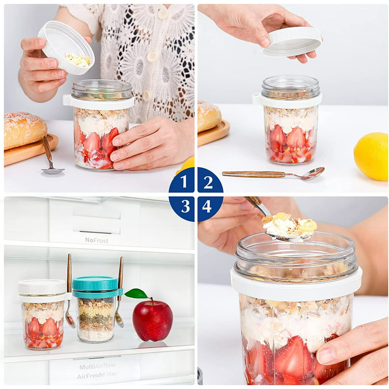 Overnight Oats Containers With Lid And Spoon Set Of 2, 10 Oz Large
