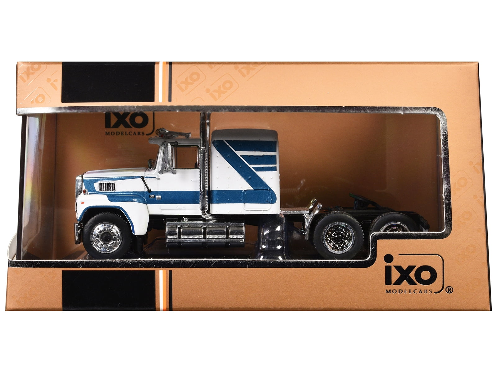 1978 Ford LTL 9000 Truck Tractor White with Blue Stripes 1/64 Diecast Model by IXO Models