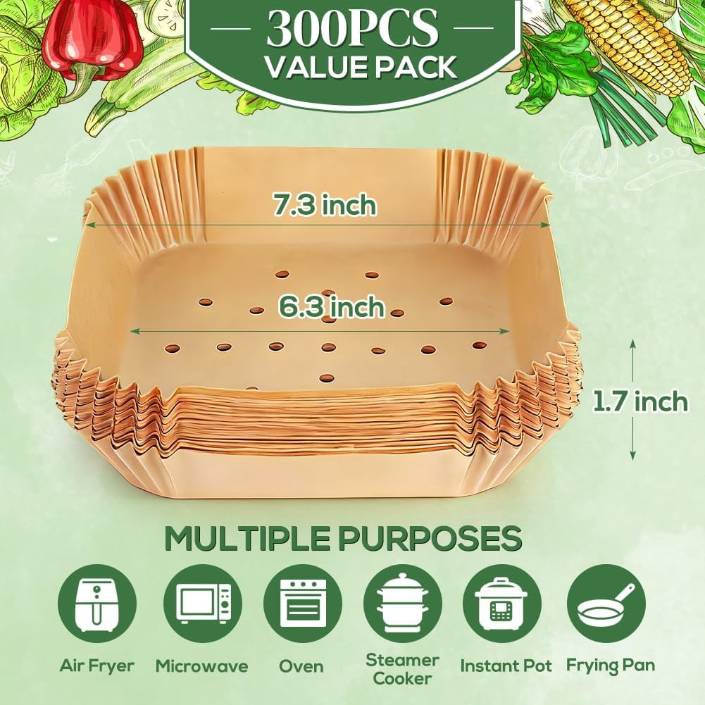 300PCS Small Perforated Disposable Air Fryer Liners for 2 to 5QT Airfryer, Air Fryer Parchment Paper Liners, Compatible with CHEFMAN 2 QT/ 4 QT, Cosori 2.1QT, Instant Pot Vortex 4Qt& More