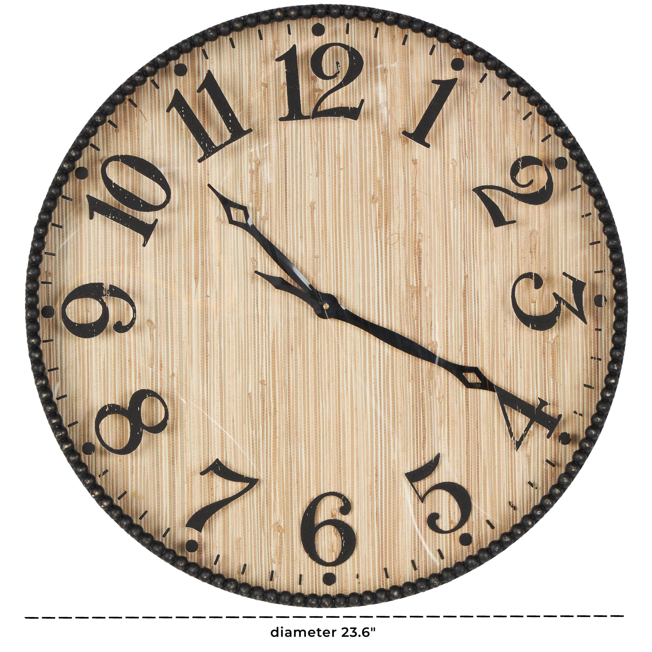 DecMode 24" Light Brown Wood Distressed Wall Clock with Beaded Wood Frame