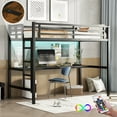 thumbnail image 2 of Metal Twin XL Size Loft Bed  with Power Outlet and LED Lighted, Space-Saving, Noise Reduced, Black, 2 of 10