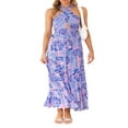 thumbnail image 1 of Femmes Été Crossover Licol Cou Sans Manches Plaid Coupé Dos Flowy une Ligne Maxi Robe Rose XL, 1 of 7