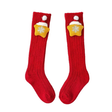 

Bmnmsl Kid Woolen High Tube Socks Cartoon Christmas Patchwork Stockings