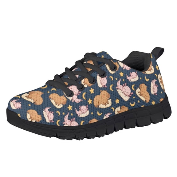 Chririnla Kids Shoes Size 1 Capybara Axolotl Moon Star Tennis Running Shoes for Girls Daily Cartoon Shoes Casual Knitted Mesh Sneakers Lightweight