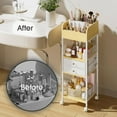 thumbnail image 2 of Makeup Organizer Cart with 2 Drawers, Rolling Bathroom Organizers and Storage- Versatile Skincare Perfume Storage Vanity Organizer, Natural Wood and White Iron, 2 of 9