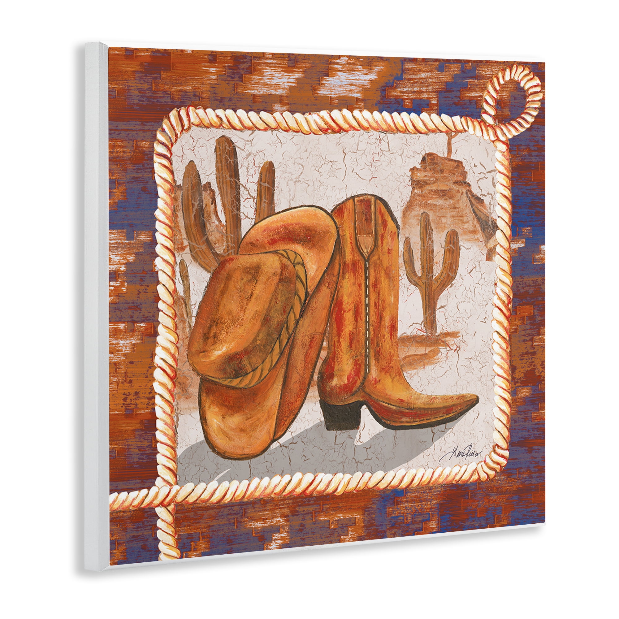 Stupell Industries Western Cowboy Boot Landscape Painting Unframed Art Print Wall Art, 12 x 12