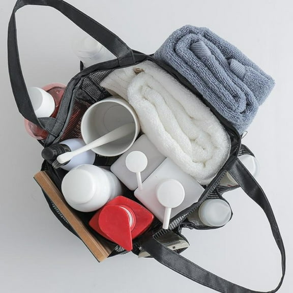 Mesh Shower Caddy, Portable Quick Dry Hanging Shower Tote Bag, Portable Mesh Shower Caddy, Large Bag for Indoor Outdoor Necessity with 8 Pocket, Shower Bag for Beach Swimming Gym