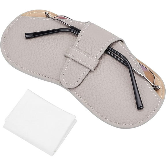 Leather Glasses Case Slim Squeeze Top Sunglasses Pouch Lightweight Travel Portable Soft Eyeglasses Cover Holder with Suede Fiber Cleaning Cloth for DIY Women Men Gray