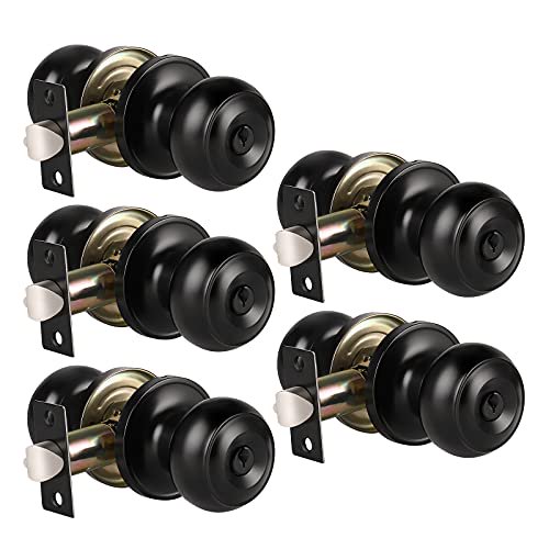 KNOBWELL 5 Pack Matte Black Keyed Entry Door Knobs, Entrance Door Knobs