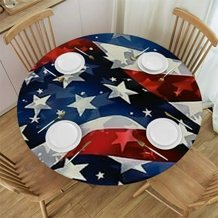 

Ulloord Stars Stripes Round Tablecloth Set Polyester Linen Dining Table Covers for Your Everyday 38-42