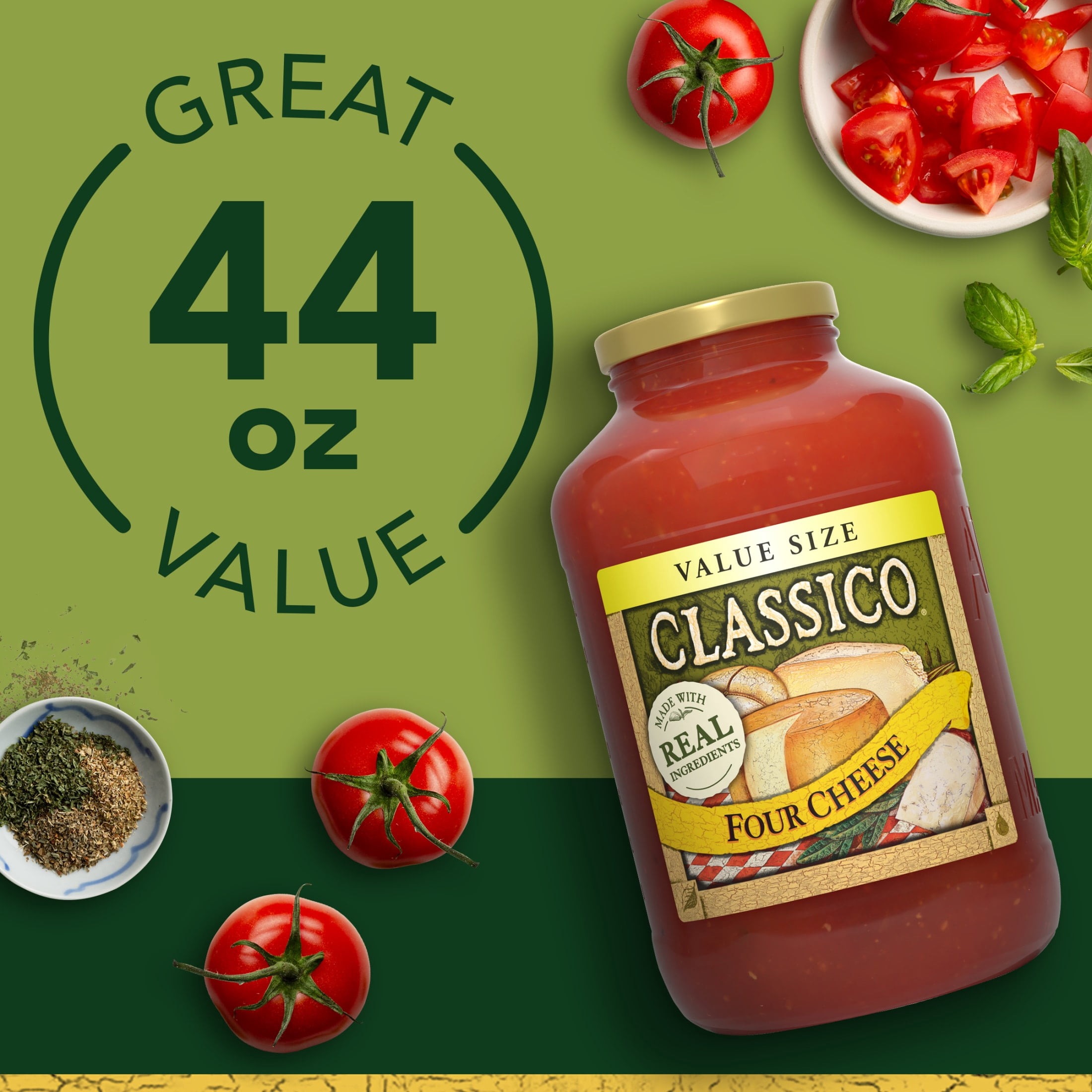 (6 pack) Classico Four Cheese Pasta Sauce Value Size, 44 oz Jar