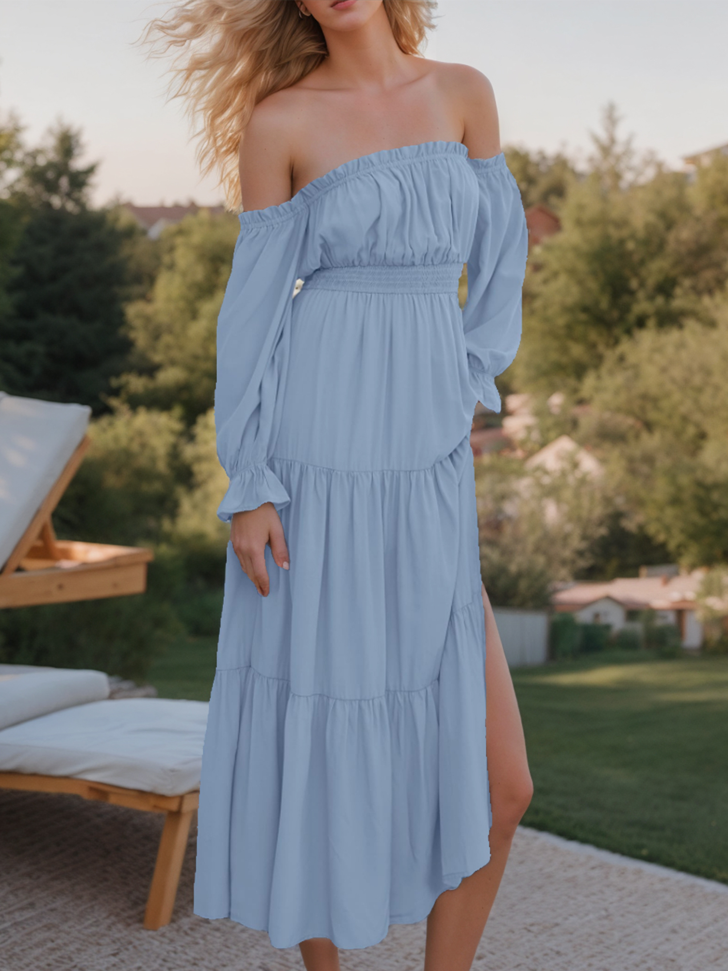 Puff Sleeve Off Shoulder Shein Buy Dark Blue Dresses For Women By Shein  Online