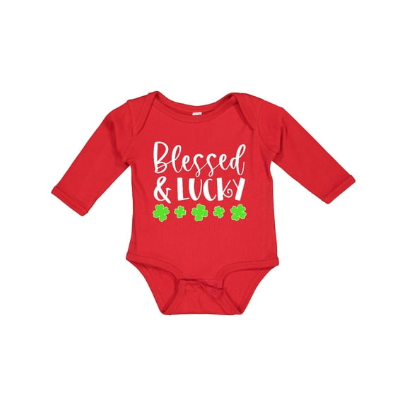 Inktastic Blessed and Lucky 4 Leaf Clovers St. Patrick's Day Boys or Girls Long Sleeve Baby Bodysuit
