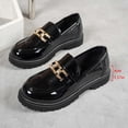 thumbnail image 5 of Womens Patent Faux Leather Platform Chunky Loafers Slip On Dress Shoes with Gold Buckle Rhinestone Black,Size 7.5, 5 of 8