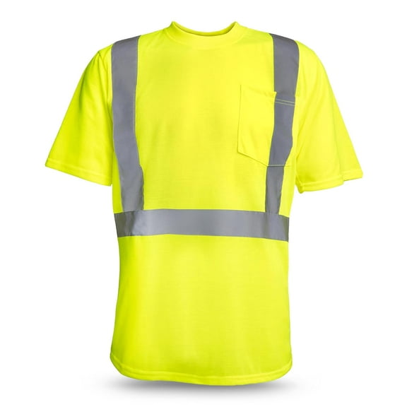Rugged Blue ANSI Class 2 Wicking T-Shirt | High Visibility Shirts for Men | Made of Durable Polyester | Hi-Vis Shirts with Stitched Reflective Tape for Low-Light or Nighttime Visibility | Yellow