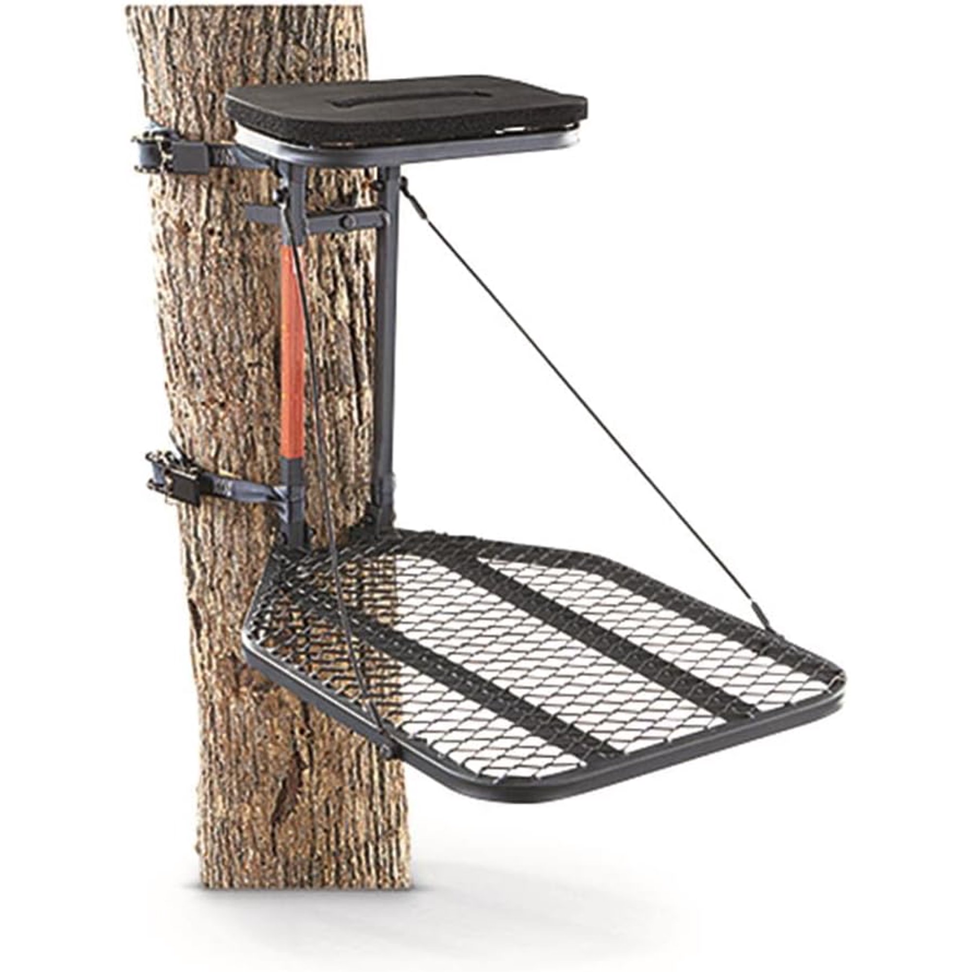 Hang-On Tree Stand for Hunting Portable Folding Steel Hunting Stand with Padded Seat and Foot Platform 300 lb. Capacity Ratchet Straps and Safety Harness 18 lb.