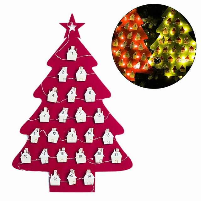 Christmas Advent Calender Fake Xmas Tree Felt LED Countdown Calendar Wall Decor