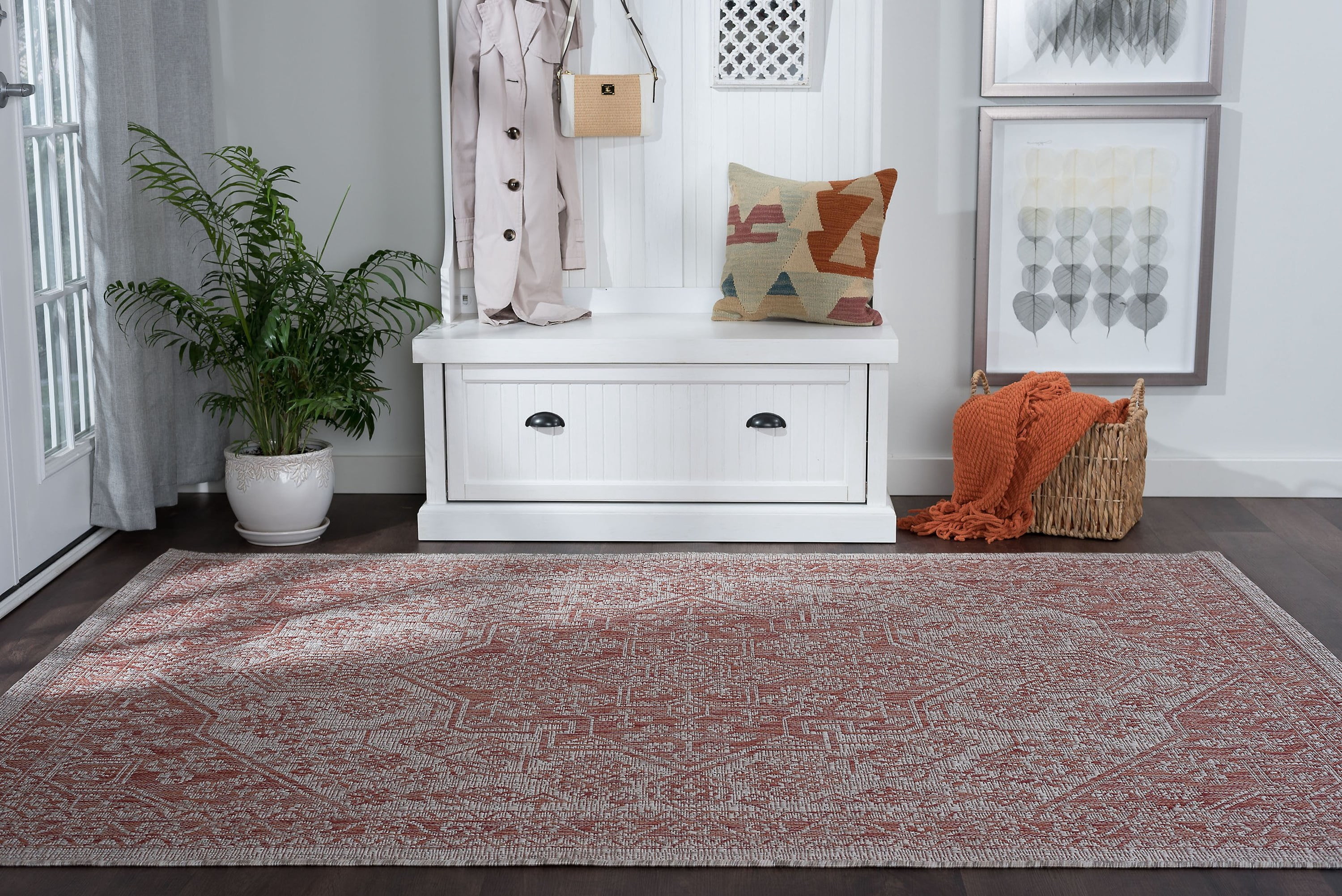 Veranda Traditional 8' x 10' Terra and Light Beige Polypropylene Outdoor Area Rug