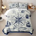 thumbnail image 2 of Erosebridal Nautical Compass Bed Spread Queen for Boys Men, Old Ship Anchor Print Queen Coverlet Set, Navy, 3 Pieces, 2 of 7