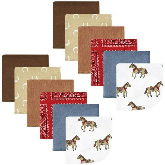 Hudson Baby Infant Boy Flannel Cotton Washcloths, Cowboy 12 Pack, One Size