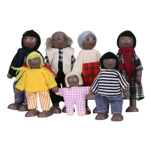 7pcs Wooden Doll Family Educational Wooden Toys For Children Dollhouses Pretend Gift