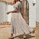 thumbnail image 4 of Vestido maxi largo con estampado de manga corta y cuello redondo bohemio para mujer Fridja bnh3501, 4 of 9