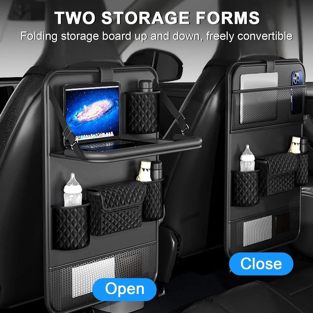 Universal Car Backseat Organizer with Tablet Holder & Foldable Tray - Heavy-Duty Kick Mats Seat Protector for Kids, Waterproof Multi-Pocket Storage for Road Trips, Cars, SUVs