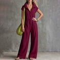 thumbnail image 6 of QIYAGBSA Jumpsuits for Women Cotton Linen Short Sleeve Zip Front Wide Leg with Pockets Soft Casual (Wine, M), 6 of 6