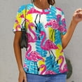 thumbnail image 6 of Flamingo Pattern Womens Tops Women's Fashion Casual Short Sleeve Flower Print Round Neck Pullover Top Blouse, 6 of 6