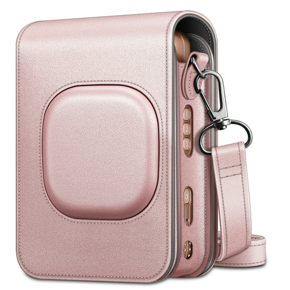 Fintie Carrying Case for Fujifilm Instax Mini LiPlay Hybrid Instant Camera - Premium Vegan Leather Portable Bag Cover with Removable Strap, Rose Gold