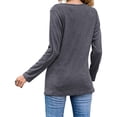 thumbnail image 3 of Blusa Estampado Cuello Redondo Dobladillo Irregular Botón Manga Larga Tops De Moda Para Mujer Gris Oscuro XL, 3 of 5