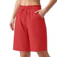 thumbnail image 3 of Women's High Waisted Bermuda Shorts Casual Summer Beach Shorts Wide Leg Lounge Shorts with Pockets Drawstring Shorts Vacation Bottoms, 3 of 7