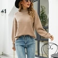 thumbnail image 4 of Khaki Women's Turtleneck Sweater, Long Sleeve, Loose Fit, Perfect for Keeping Warm, Size S, 4 of 7