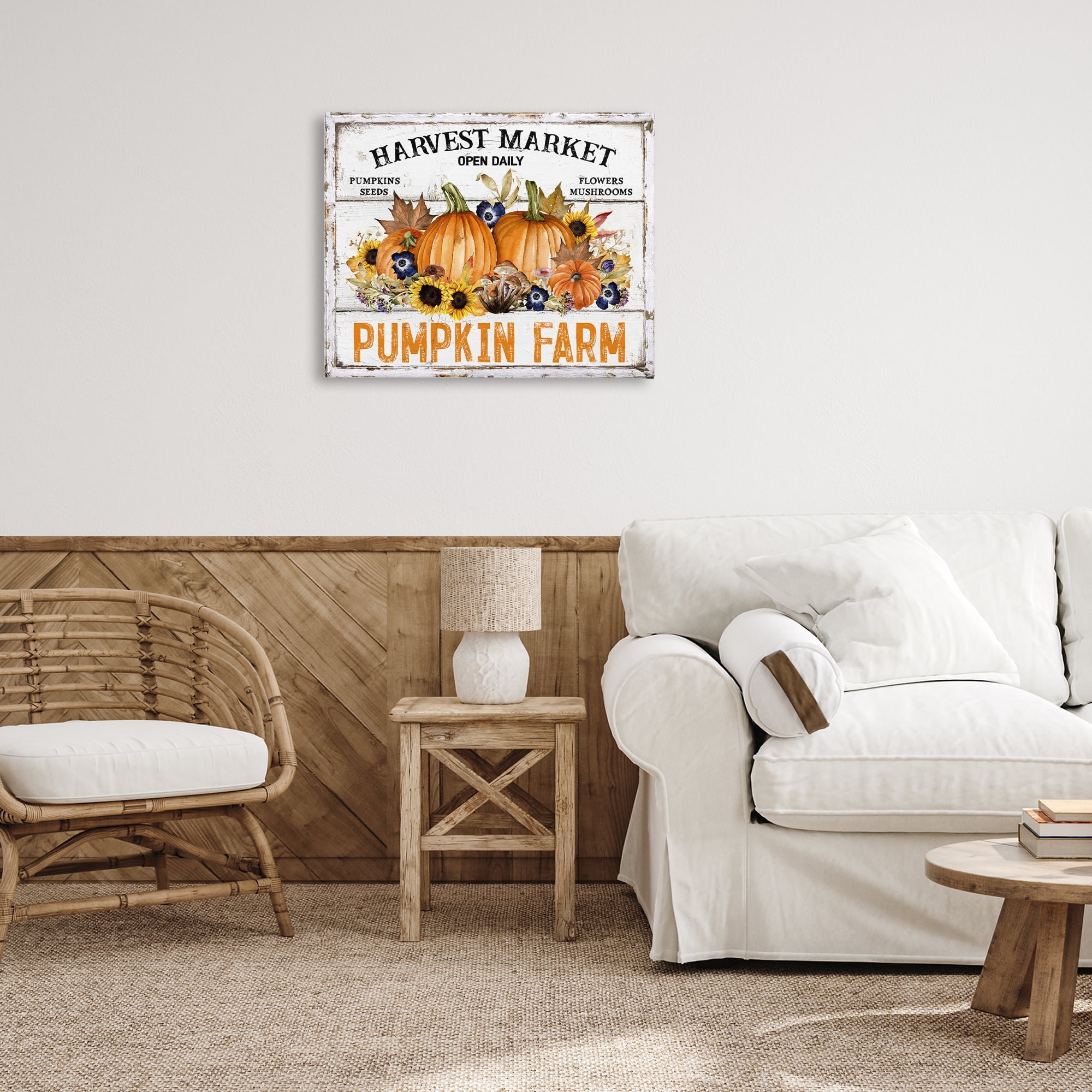 Stupell Industries Pumpkin Farm with Sunflowers Holiday Painting Gallery Wrapped Canvas Art Prints Wall Art, 30 x 24