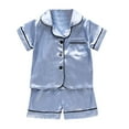 thumbnail image 2 of lkfuzj Girls Boy Casual 2 Piece Clothes Outfits Short Sleeve Turndown Neck T Shirt Solid Shorts Set Summer Tops Short Pants Sets For Kids 1 - 5 Years Blue, 2 of 3