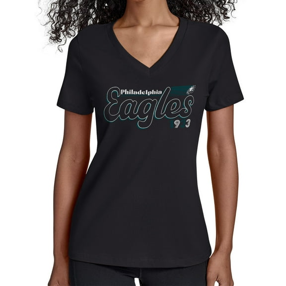 Women's Starter Black Philadelphia Eagles Groovy Script V-Neck T-Shirt
